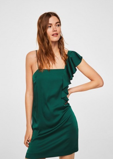 MANGO Asymmetrical satin dress | green slip dresses - flipped