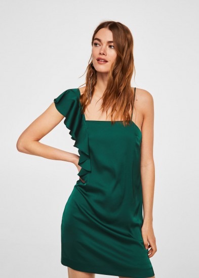 MANGO Asymmetrical satin dress | green slip dresses