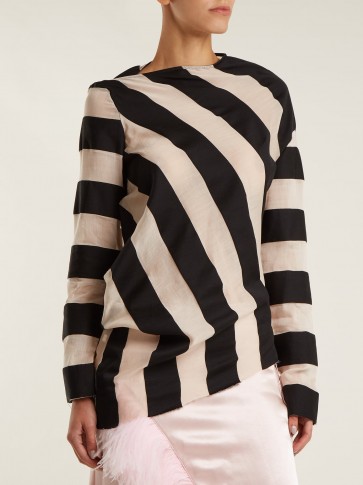 MARQUES’ALMEIDA Asymmetric-hem striped cotton-blend top | bold stripes