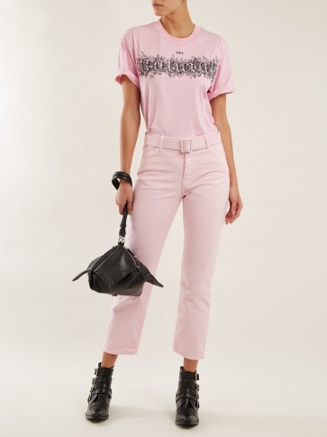 OFF-WHITE Pink Belted straight-leg cropped jeans