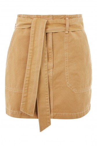 Topshop Belted Tan Denim Skirt | light-brown skirts - flipped