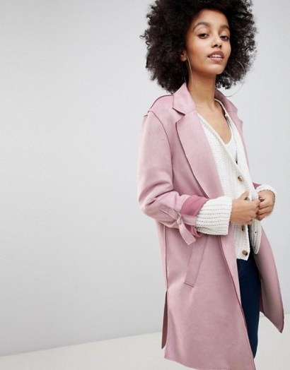 Bershka Suedette Soft Tailored Coat In Pink | spring coats - flipped