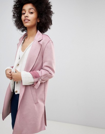 Bershka Suedette Soft Tailored Coat In Pink | spring coats