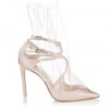 OFF-WHITE CO JIMMY CHOO CLAIRE 100 White Satin Pointy Toe Pumps with Ruched TPU ~ clear plastic covered shoes