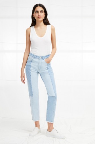FRENCH CONNECTION Bleach Block Denim High Rise Straight Jeans | patchwork | cropped leg