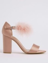 M&S COLLECTION Block Heel Fur Ankle Strap Sandals / fluffy chunky heeled shoes