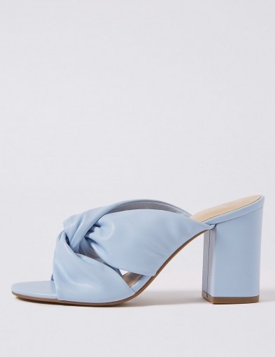 M&S COLLECTION Block Heel Knot Mule Sandals / sky-blue chunky heeled mules - flipped