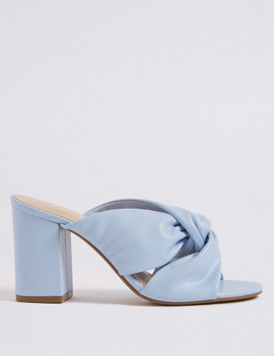 M&S COLLECTION Block Heel Knot Mule Sandals / sky-blue chunky heeled mules