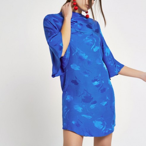 River Island Blue jacquard high neck swing dress – oriental style party dresses