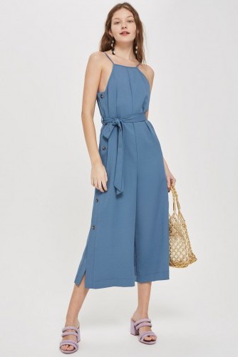 Topshop Blue Strappy Jumpsuit | wide cropped leg jumpsuits - flipped