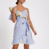 River Island Blue stripe broderie cold shoulder dress – ruffled summer dresses