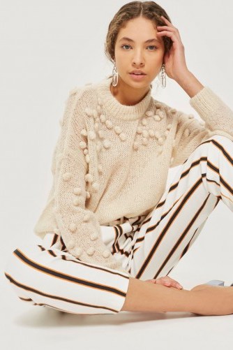 Selected Femme Bobble Knitted Cream Jumper | crew neck sweaters - flipped