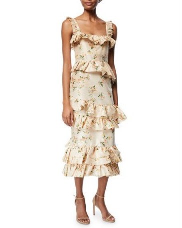 Brock Collection Daria Floral-Print Tiered Taffeta Corset Midi Dress / feminine ruffle trim dresses - flipped