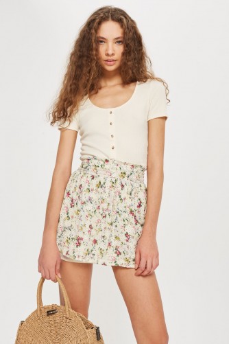 Topshop Broderie Print Mini Skirt | gathered waist floral skirts