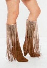 Missguided brown cone heel tassel boots – fringed footwear – boho style