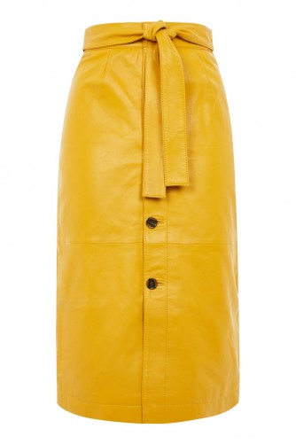 TOPSHOP Button Through Midi Skirt / yellow tie waist skirts