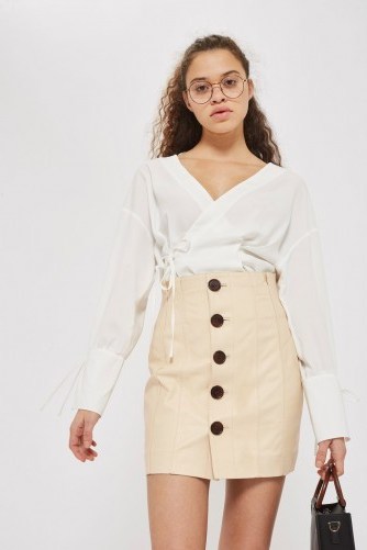 Topshop Button Through Mini Skirt | cream high waist skirts - flipped