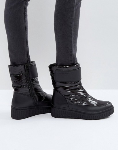 Calvin Klein Jeans Leonie Black Quilted Boots | black wedge ankle boot