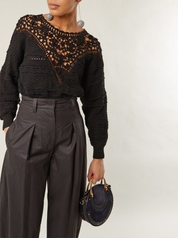 ISABEL MARANT Camden black crochet cotton sweater ~ feminine knitwear - flipped