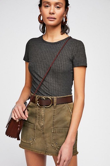 Free People Olive-Green Canvas Relaxed Mini Skirt - flipped