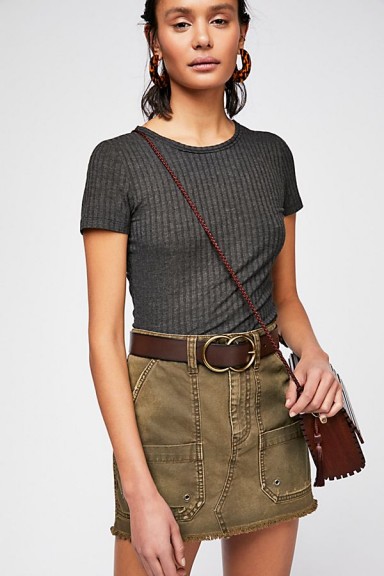 Free People Olive-Green Canvas Relaxed Mini Skirt
