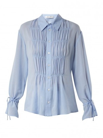ALTUZARRA Chateau ruched-front blouse | blue front gathered shirts - flipped