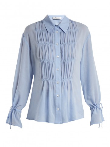 ALTUZARRA Chateau ruched-front blouse | blue front gathered shirts