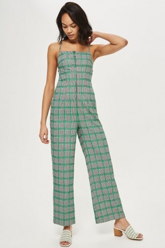 Topshop Green Checked Jumpsuit | check print strappy back jumpsuits - flipped