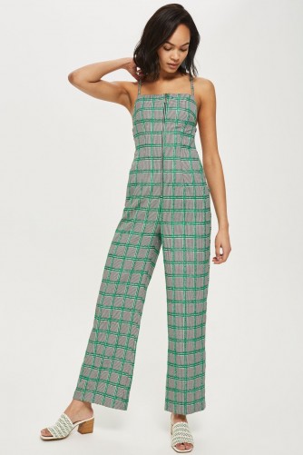 Topshop Green Checked Jumpsuit | check print strappy back jumpsuits