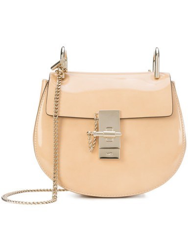 CHLOÉ small Drew nude patent leather shoulder bag. - flipped