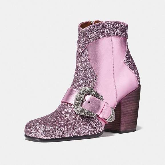 COACH 1941 Western Buckle Bootie in PINK/LILAC / embellished ankle boots - flipped