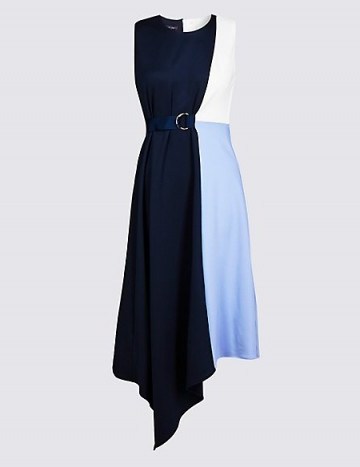 M&S COLLECTION Colour Block Wrap Midi Dress / blue sleeveless asymmetric dresses - flipped