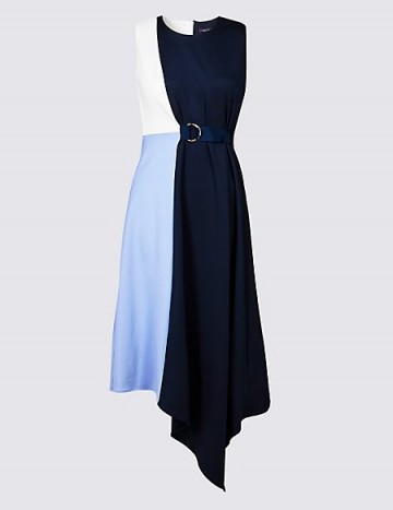M&S COLLECTION Colour Block Wrap Midi Dress / blue sleeveless asymmetric dresses