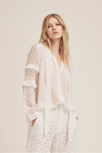 French Connection COMINO PATCHED SHIRT – white frill sleeved shirts - flipped