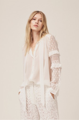French Connection COMINO PATCHED SHIRT – white frill sleeved shirts