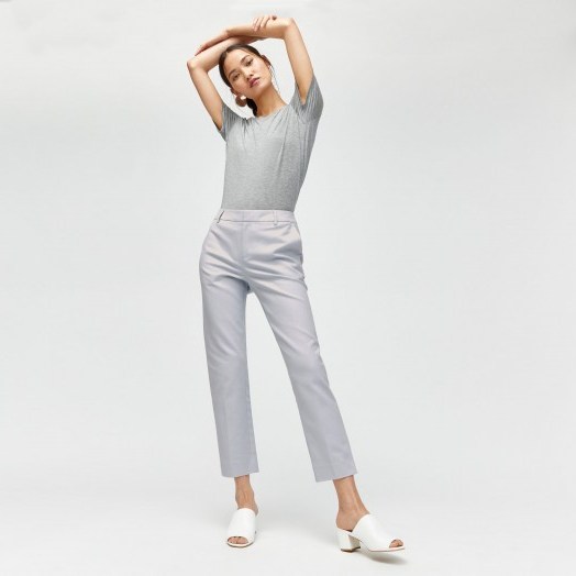 Warehouse COMPACT COTTON TROUSERS in LIGHT BLUE | slim crop leg pants - flipped