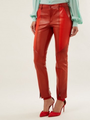 GIVENCHY Contrast-panel skinny leather cropped trousers ~ orange split hem pants - flipped