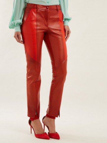 GIVENCHY Contrast-panel skinny leather cropped trousers ~ orange split hem pants