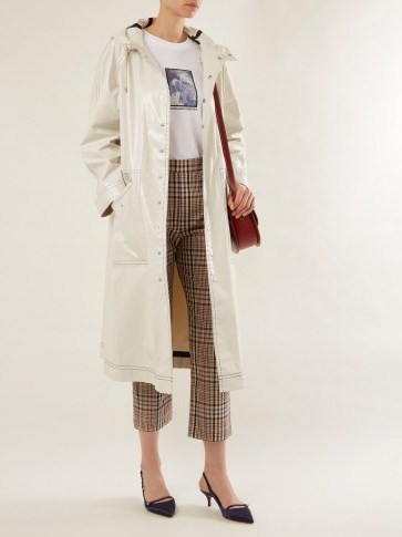 ALEXACHUNG Cream Contrast-stitching hooded cotton-blend raincoat ~ shiny macs - flipped