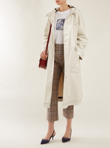 ALEXACHUNG Cream Contrast-stitching hooded cotton-blend raincoat ~ shiny macs