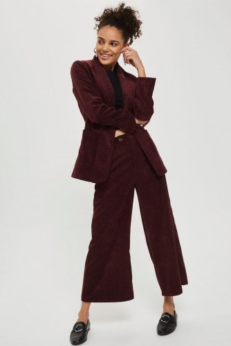 TOPSHOP Corduroy Cropped Wide Leg Trousers – burgundy cords - flipped