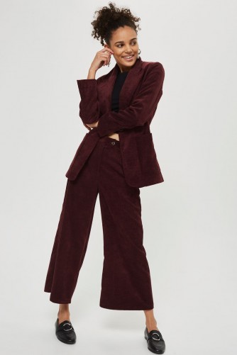 TOPSHOP Corduroy Cropped Wide Leg Trousers – burgundy cords