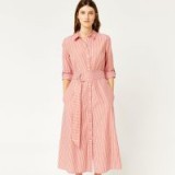 WAREHOUSE COTTON MIDI DRESS ~ red stripe belted dresses