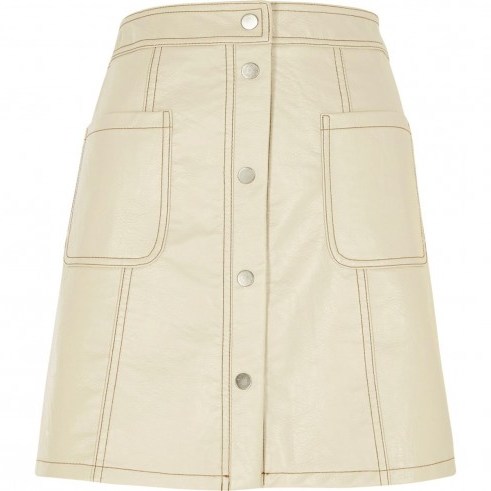 River Island Cream faux leather A line mini skirt – neutral tone skirts - flipped
