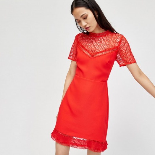WAREHOUSE CREPE AND LACE MIX DRESS ~ red dresses - flipped