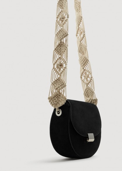 MANGO Crochet handle leather bag