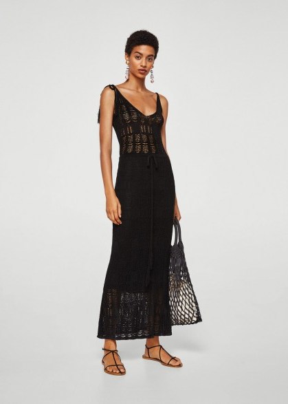 MANGO Crochet long dress | black knitted maxi dresses - flipped