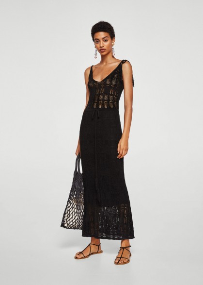 MANGO Crochet long dress | black knitted maxi dresses
