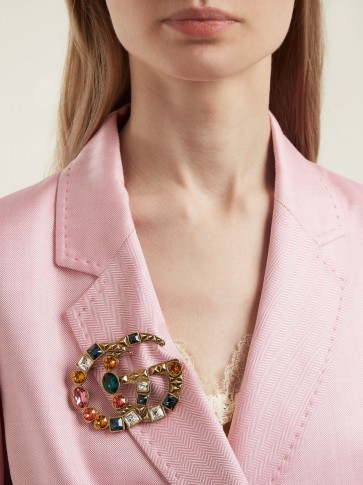GUCCI Crystal-embellished GG brooch ~ large multi-coloured brooches