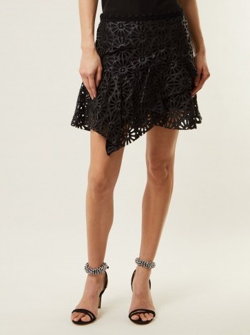 ISABEL MARANT Daley broderie-anglaise mini skirt ~ black asymmetric fluted hemline skirts - flipped